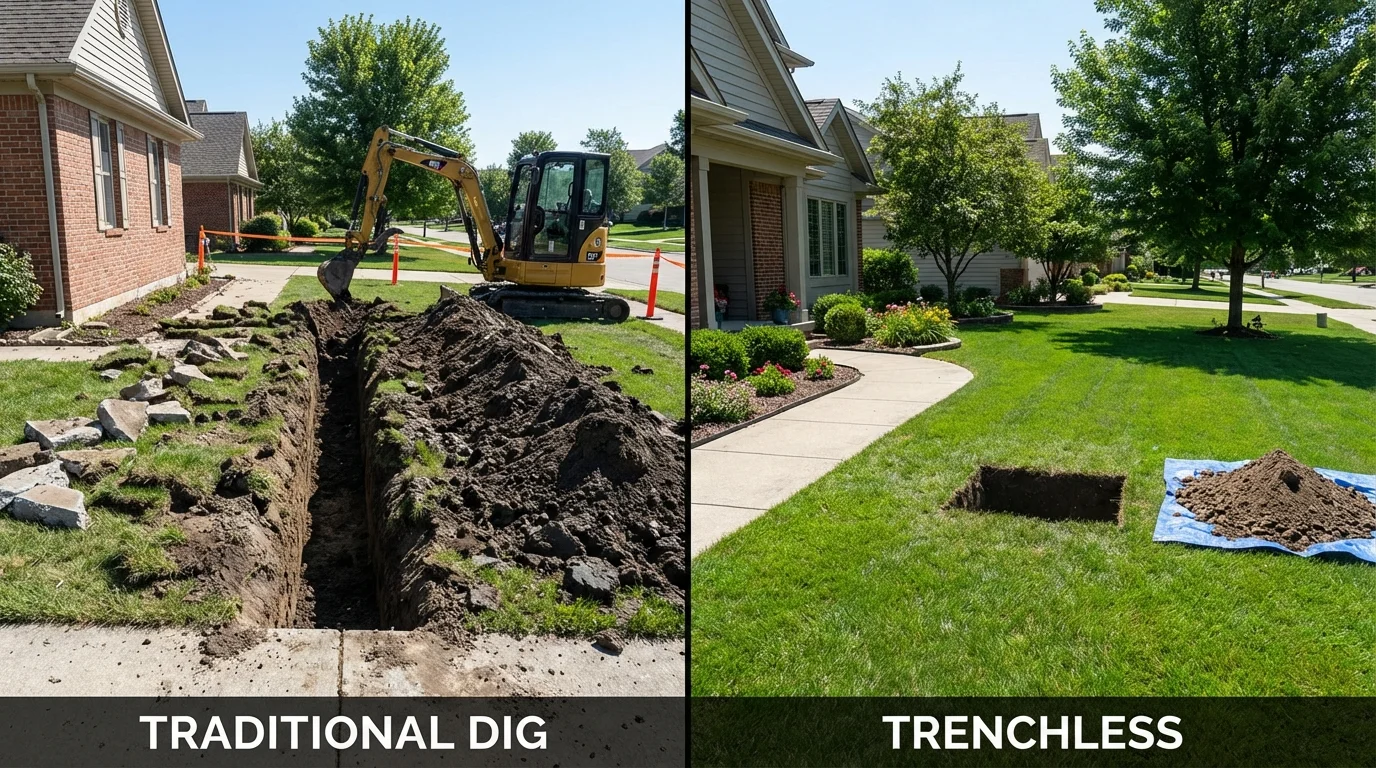 Trenchless sewer repair with minimal yard damage versus traditional excavation in Lima, OH
